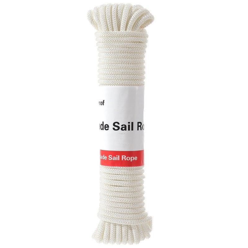 DIIG Sun Shade Sail Rope, Outdoor 50 Feet Diamond Solid Straps Braid Polyester Line - 1/4â€ All Purpose Tie-Down Ropes for Garden, Patio, Camping, Sailing & Flag Flying (White) - Image 1